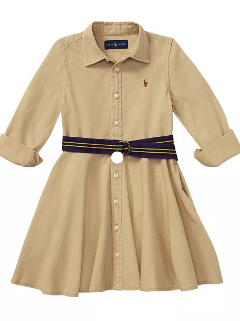 Polo Ralph Lauren Girls Tan Shirt Dress W Belt. Size 5. Excellent Condition